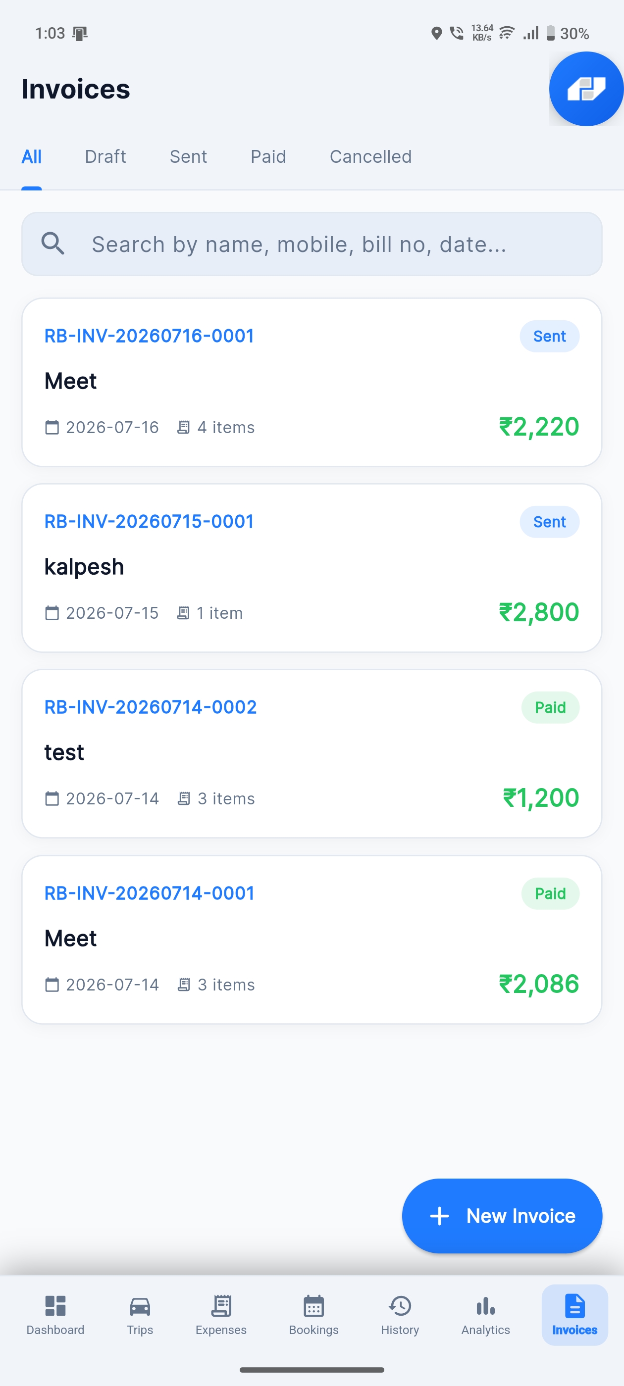 RiderBook Invoices